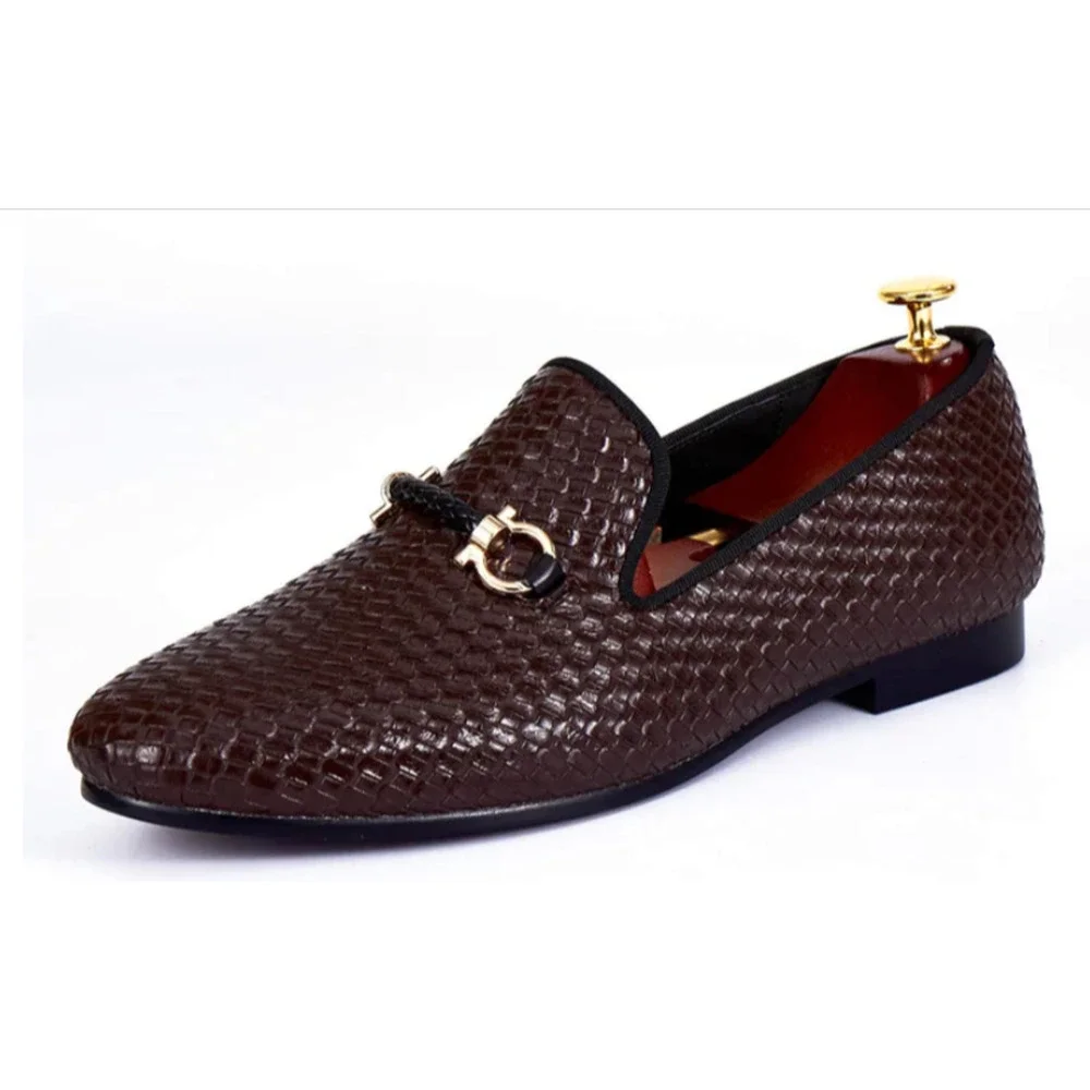 Harpelunde Men Handmade Dress Shoes Buckle Strap Woven Leather Loafers 8.5